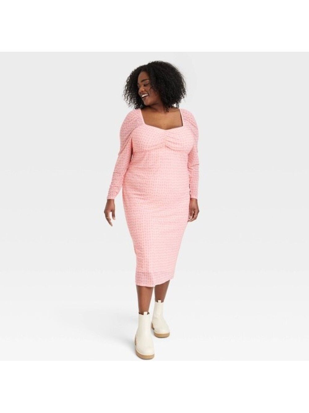 Size S Ladies Elegant Pink Long Sleeve Dress